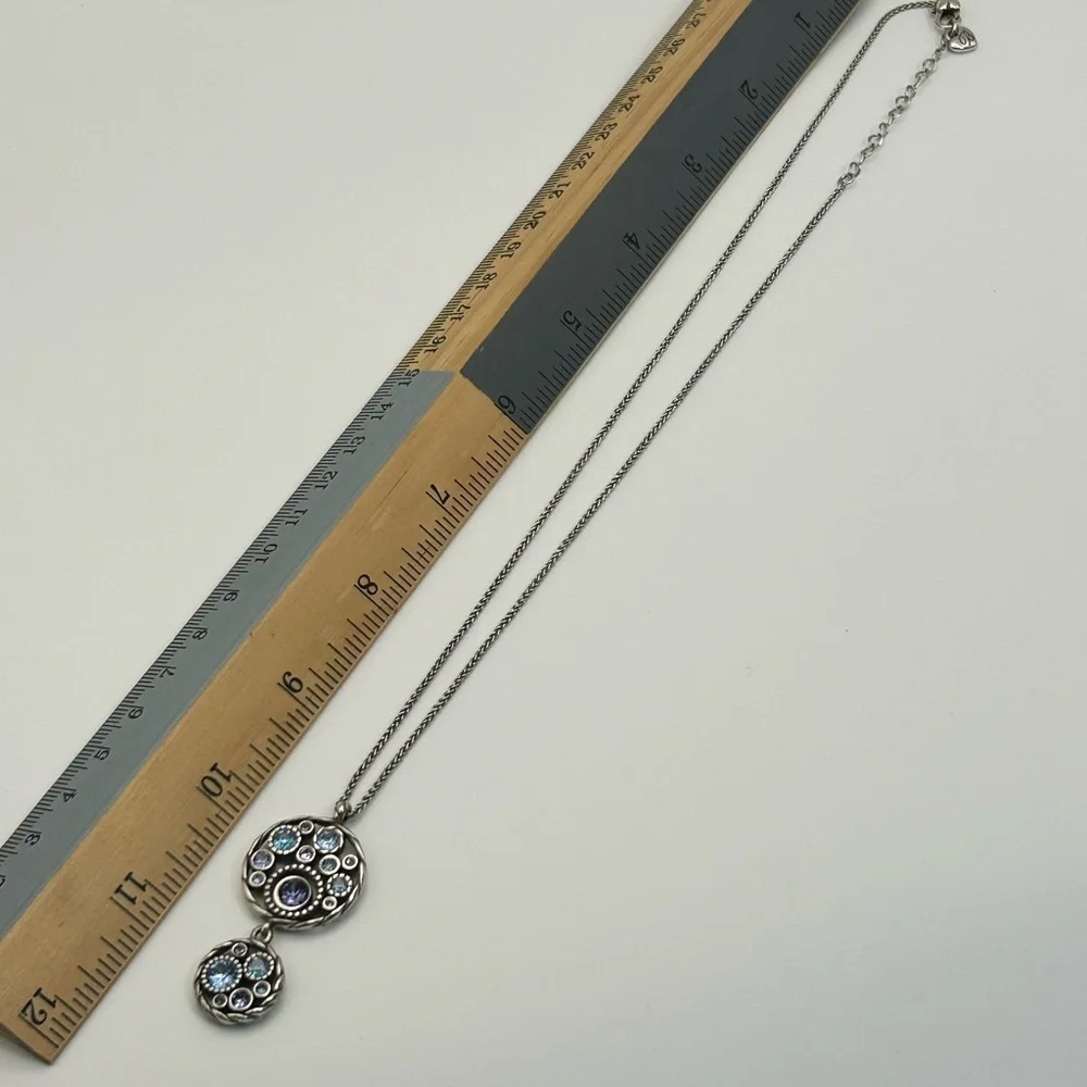 Brighton Halo Dual Pendants Necklace Silver Plated Blue Lavender Crystals